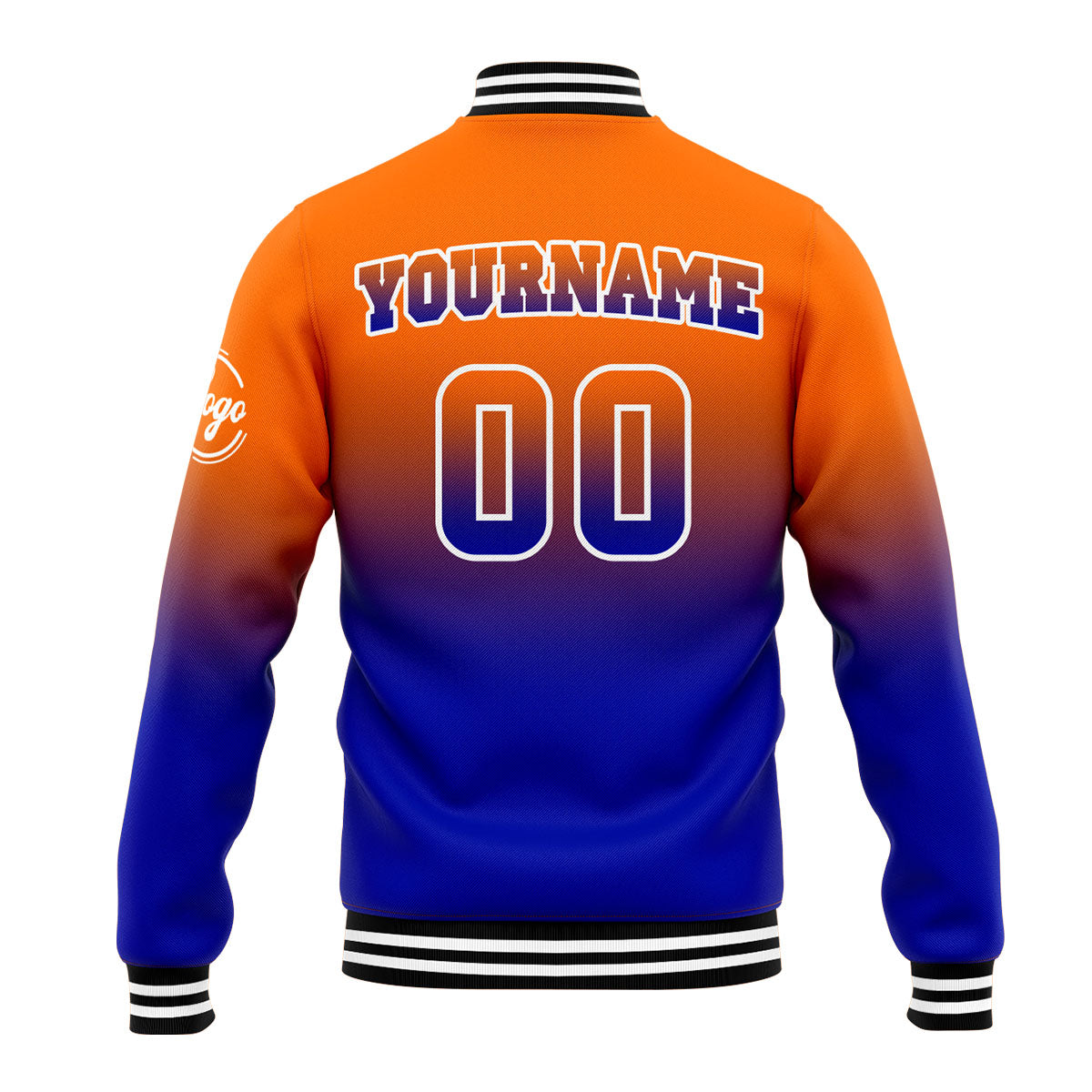 Benutzerdefinierte Verlauf Varsity-Jacke. Letterman-Jacke Orange Royal