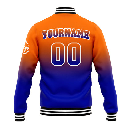 Benutzerdefinierte Verlauf Varsity-Jacke. Letterman-Jacke Orange Royal