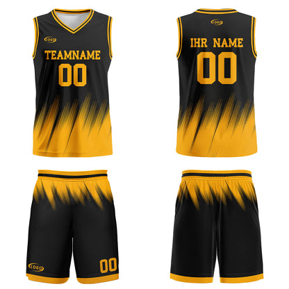 Benutzerdefinierter Schwarz Gelb Basketball Jersey Uniform Anzug gedruckt Ihr Logo Name Nummer