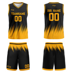 Benutzerdefinierter Schwarz Gelb Basketball Jersey Uniform Anzug gedruckt Ihr Logo Name Nummer