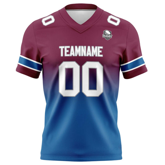 Benutzerdefinierte Burgunderrot Blau Gradient Fußball Trikots Personalisierter Name Nummer Logo