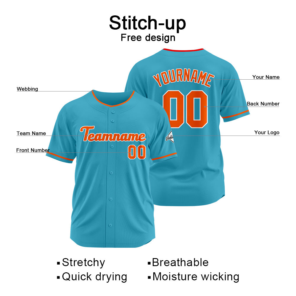Benutzerdefinierte Authentisch Baseball-Trikot  Hellblau-Orange