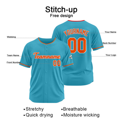 Benutzerdefinierte Authentisch Baseball-Trikot  Hellblau-Orange