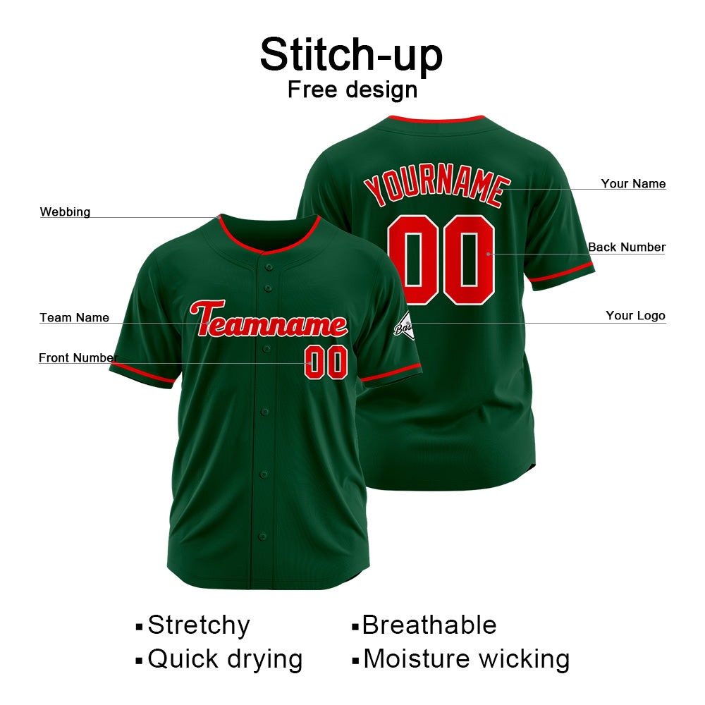 Benutzerdefinierte Authentisch Baseball-Trikot Dunkel Grün-Rot