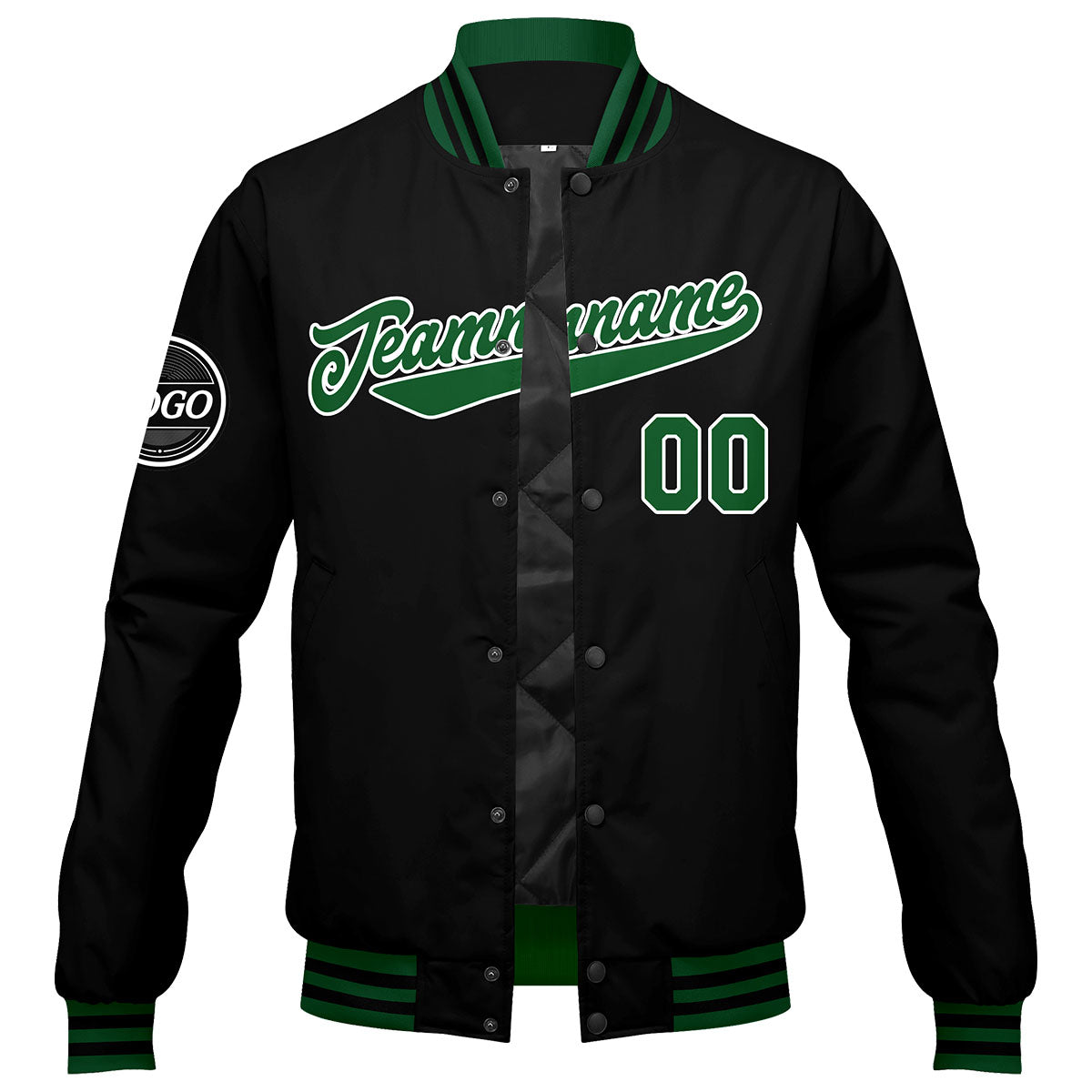 Benutzerdefinierte Verlauf Varsity-Jacke. Letterman-Jacke Grün Schwarz