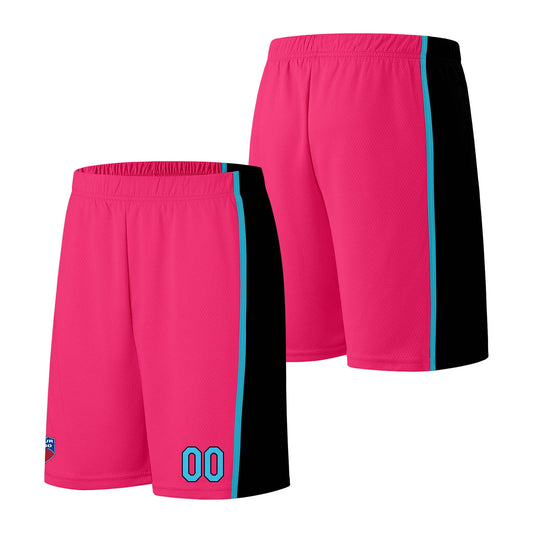 Individuelle Basketball-Jersey-Shorts für Männer und Frauen. Gestickter und gedruckter Name, Nummer und Logo Rosa&Schwarz&Hellblau