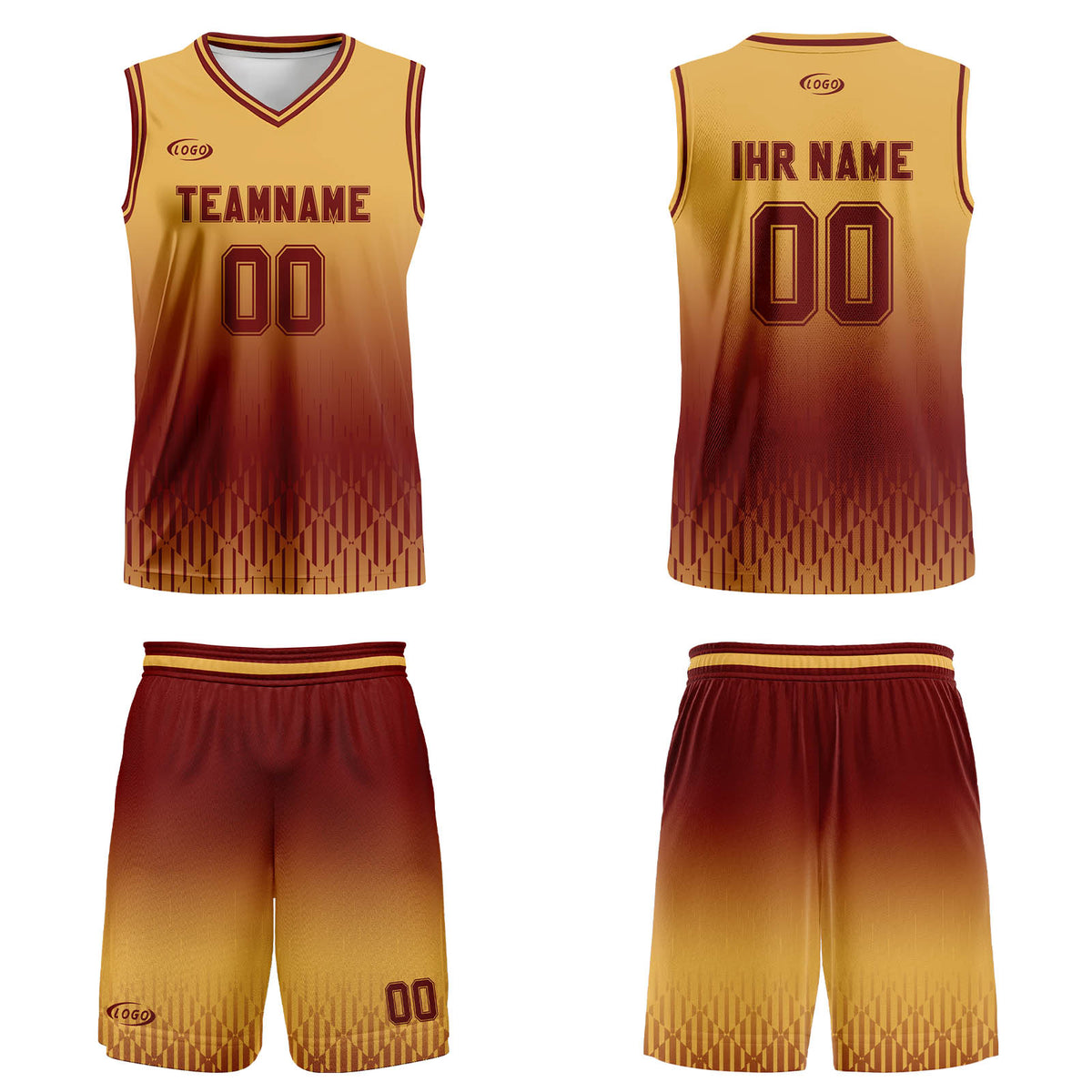Benutzerdefinierter Braun Farbverlauf Basketball Jersey Uniform Anzug gedruckt Ihr Logo Name Nummer