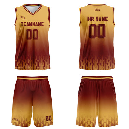 Benutzerdefinierter Braun Farbverlauf Basketball Jersey Uniform Anzug gedruckt Ihr Logo Name Nummer