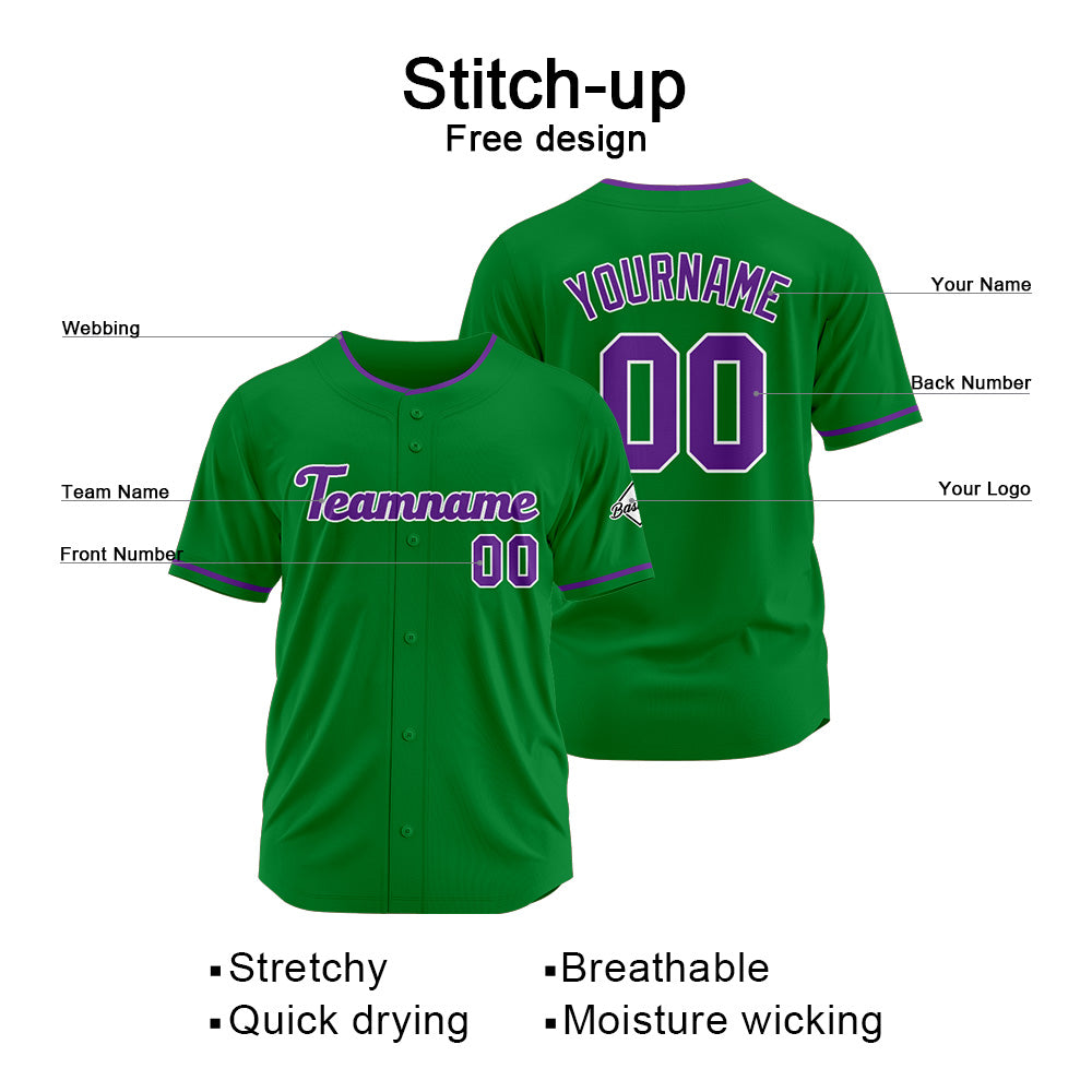 Benutzerdefinierte Authentisch Baseball-Trikot Kelly Grün- Lila