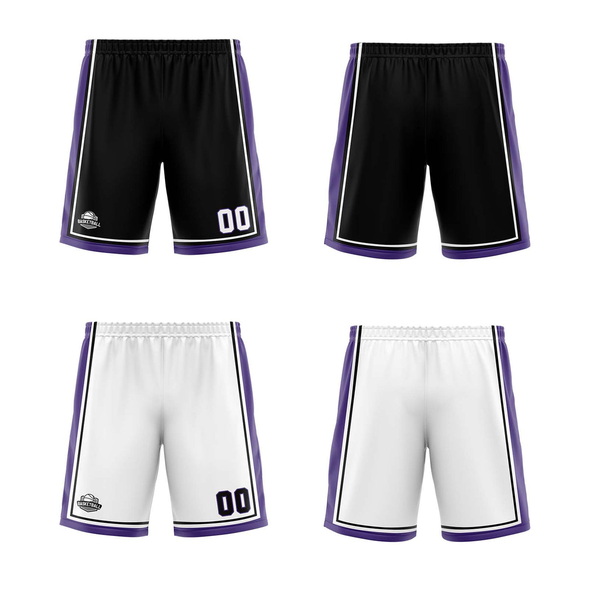 Benutzerdefinierte Schwarz Weiß Lila Reversible Basketball Jersey Personalisierte Print Name Nummer Logo