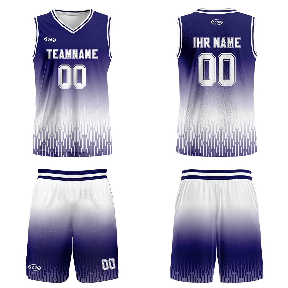 Benutzerdefinierter Blau Weiß Farbverlauf Basketball Jersey Uniform Anzug gedruckt Ihr Logo Name Nummer