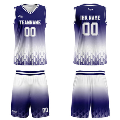Benutzerdefinierter Blau Weiß Farbverlauf Basketball Jersey Uniform Anzug gedruckt Ihr Logo Name Nummer