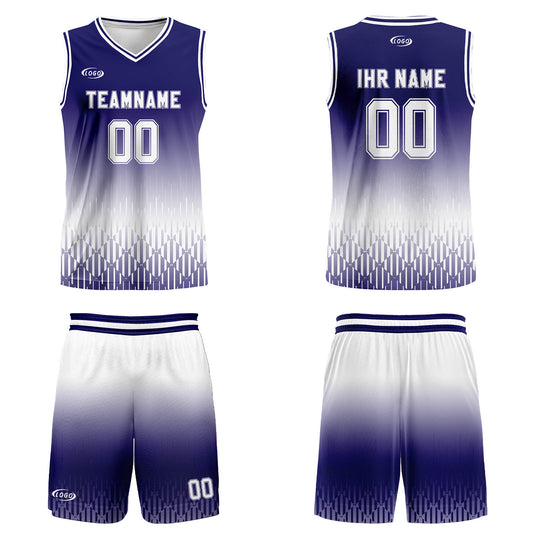 Benutzerdefinierter Blau Weiß Farbverlauf Basketball Jersey Uniform Anzug gedruckt Ihr Logo Name Nummer