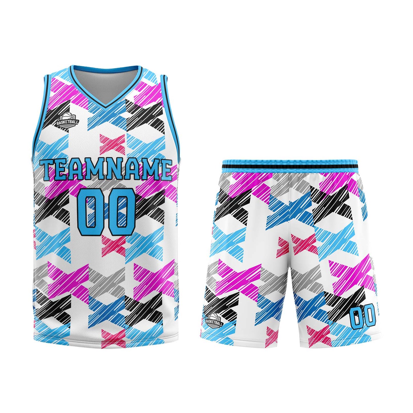 Benutzerdefinierter  Hellblau Basketball Jersey Uniform Anzug gedruckt Ihr Logo Name Nummer