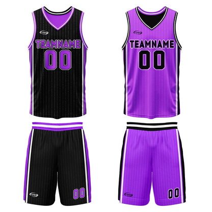 Benutzerdefinierte Schwarz Neon Lila Reversible Basketball Jersey Personalisierte Drucken Name Nummer Logo