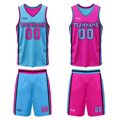 Benutzerdefinierte Blau Rosa Reversible Basketball Jersey Personalisierte Drucken Name Nummer Logo