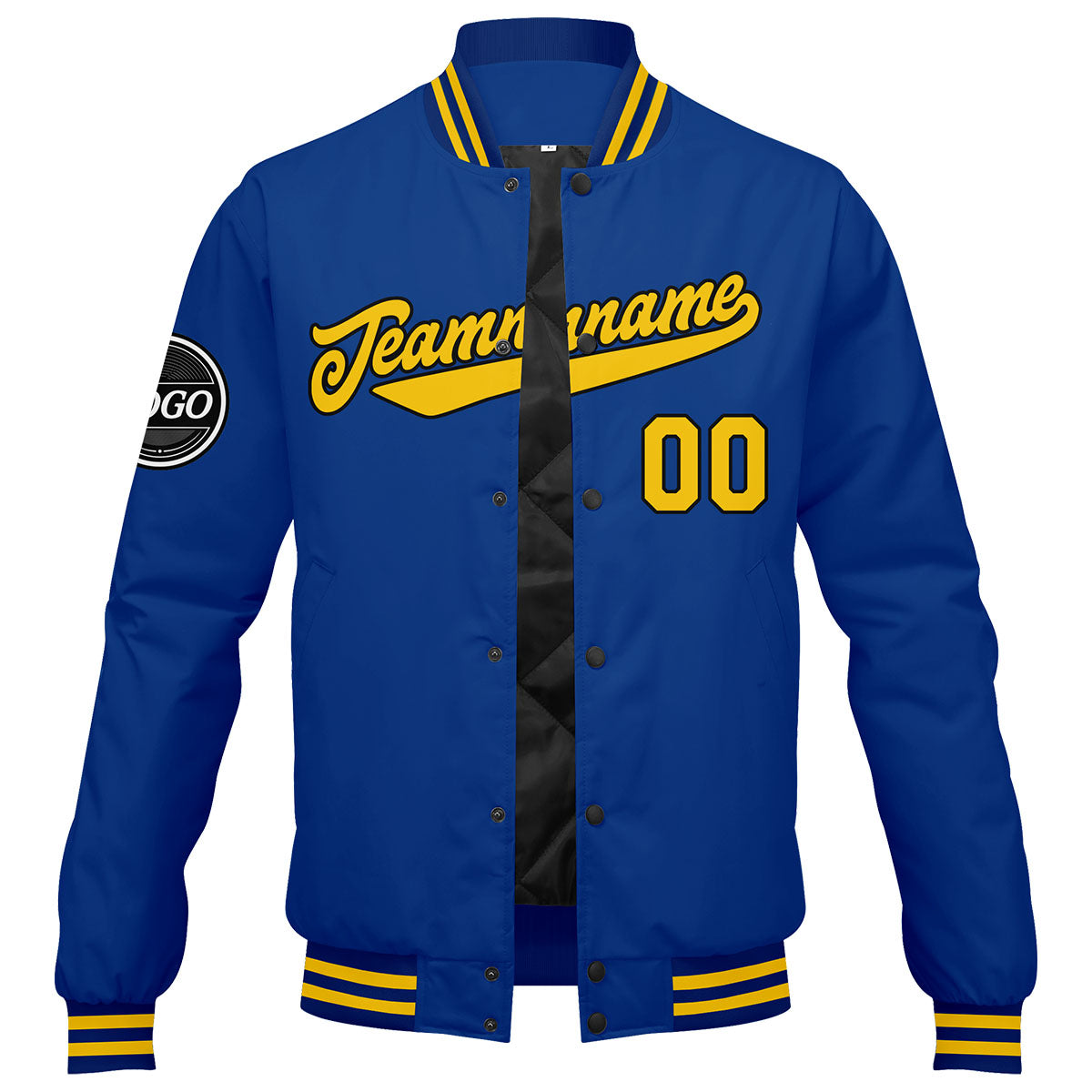 Benutzerdefinierte Verlauf Varsity-Jacke. Letterman-Jacke Royal Gelb