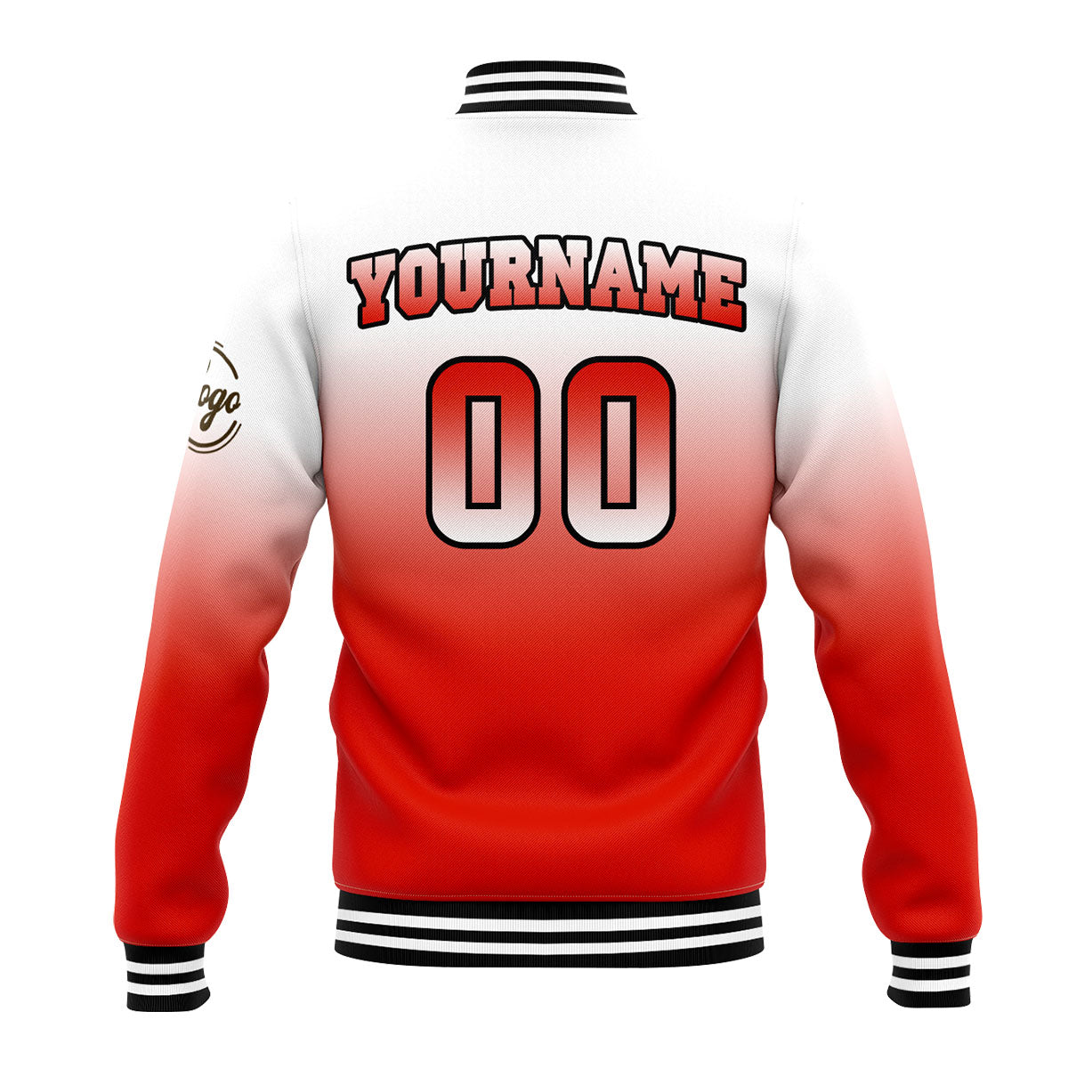 Benutzerdefinierte Verlauf Varsity-Jacke. Letterman-Jacke Weiß Rot