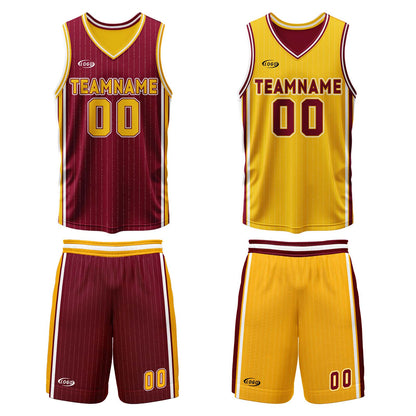 Benutzerdefinierte Rot Gelb Reversible Basketball Jersey Personalisierte Drucken Name Nummer Logo