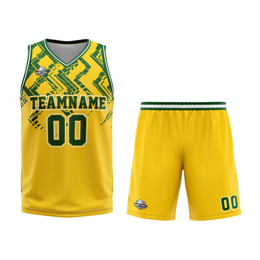 Benutzerdefinierter Gelb Grün Basketball Jersey Uniform Anzug gedruckt Ihr Logo Name Nummer