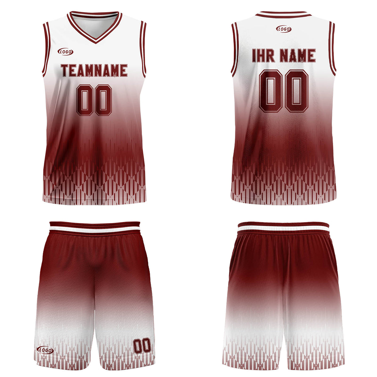 Benutzerdefinierter Weiß Rot Braun Farbverlauf Basketball Jersey Uniform Anzug gedruckt Ihr Logo Name Nummer