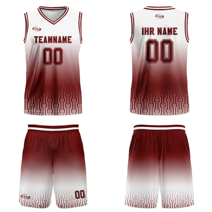 Benutzerdefinierter Weiß Rot Braun Farbverlauf Basketball Jersey Uniform Anzug gedruckt Ihr Logo Name Nummer