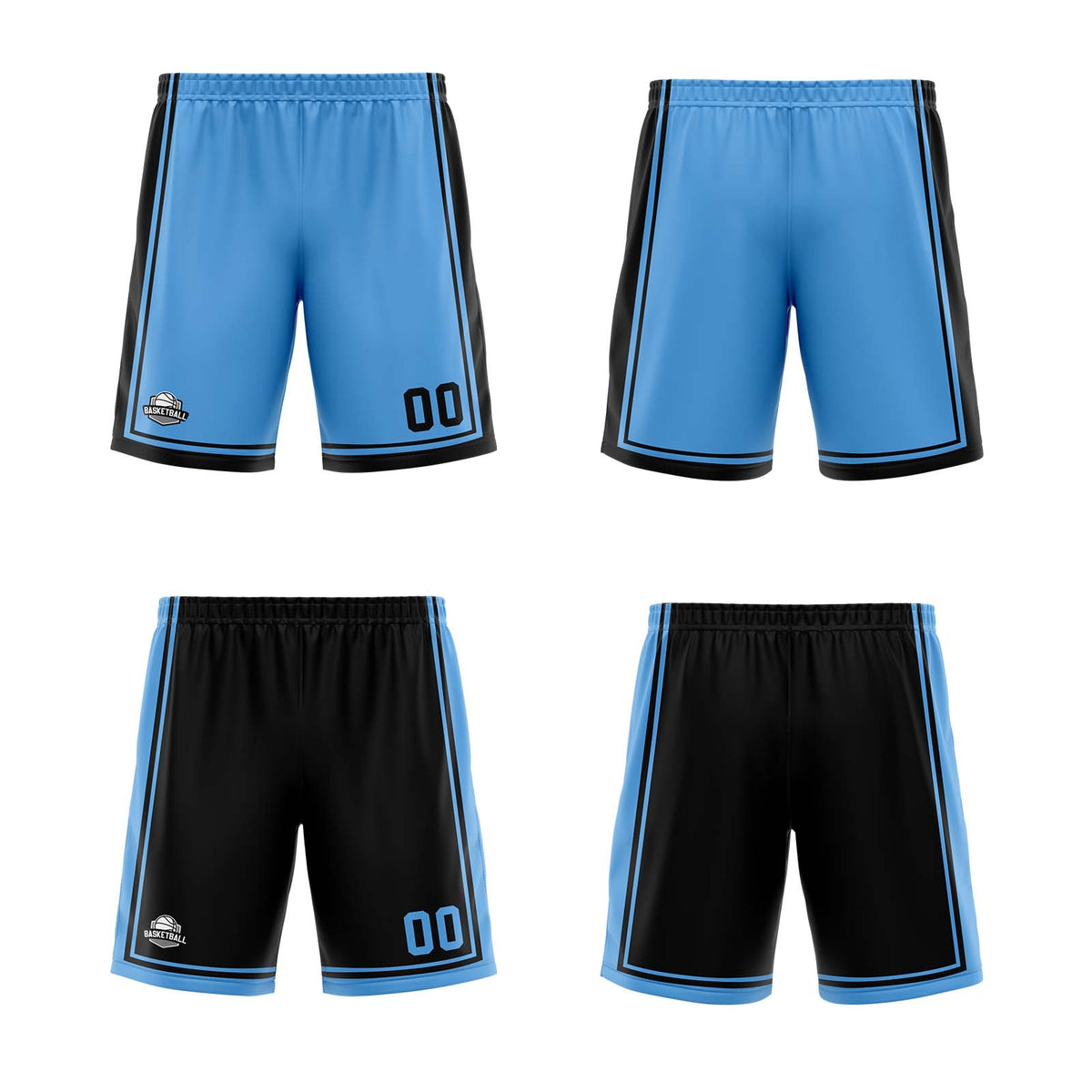 Benutzerdefinierte Hellblau Schwarz Reversible Basketball Jersey Personalisierte Print Name Nummer Logo