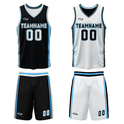 Benutzerdefinierte Schwarz Weiß Blau Reversible Basketball Jersey Personalisierte Drucken Name Nummer Logo