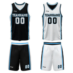 Benutzerdefinierte Schwarz Weiß Blau Reversible Basketball Jersey Personalisierte Drucken Name Nummer Logo