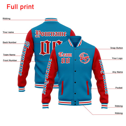 Benutzerdefinierte Varsity-Jacke. Letterman-Jacke für Männer, Frauen und Jugendliche Blau Rot