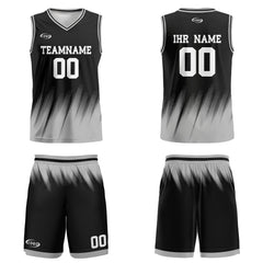 Benutzerdefinierter Schwarz Grau Weiß Basketball Jersey Uniform Anzug gedruckt Ihr Logo Name Nummer