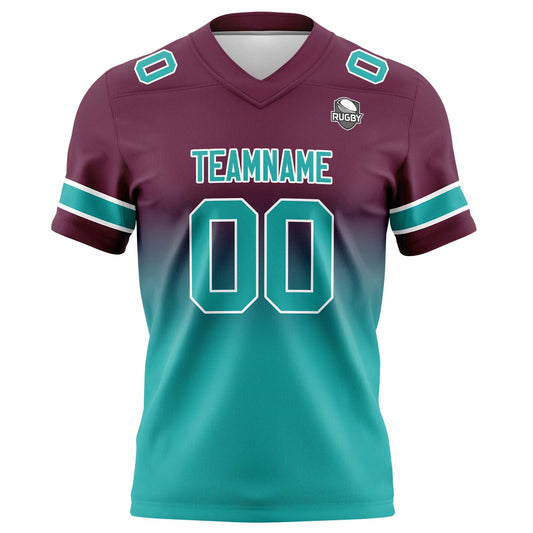 Benutzerdefinierte Burgunderrot Türkis Gradient Fußball Trikots Personalisierter Name Nummer Logo