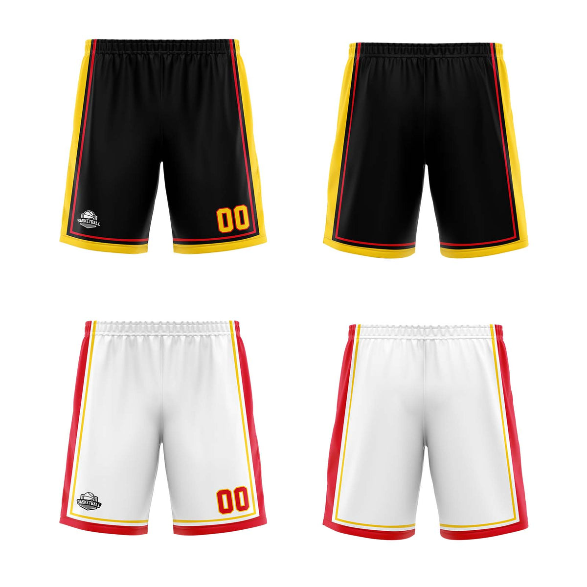 Benutzerdefinierte Schwarz Weiß Gelb Rot Reversible Basketball Jersey Personalisierte Print Name Nummer Logo