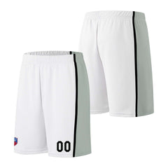 Individuelle Basketball-Jersey-Shorts für Männer und Frauen. Gestickter und gedruckter Name, Nummer und Logo Weiß&Grau