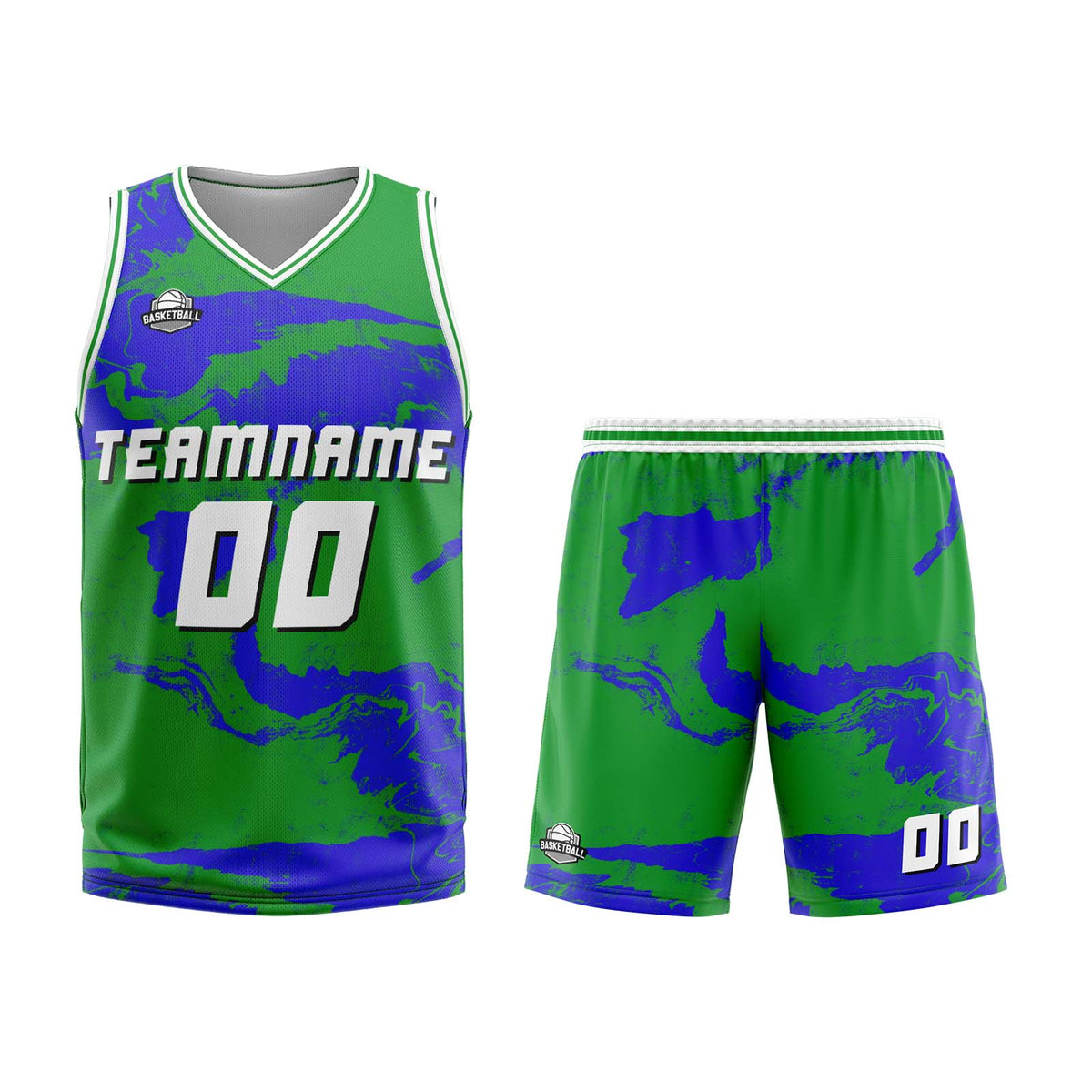 Benutzerdefinierter Grün Blau Basketball Jersey Uniform Anzug gedruckt Ihr Logo Name Nummer