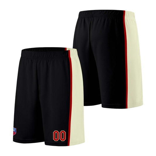 Individuelle Basketball-Jersey-Shorts für Männer und Frauen. Gestickter und gedruckter Name, Nummer und Logo Schwarz&Creme