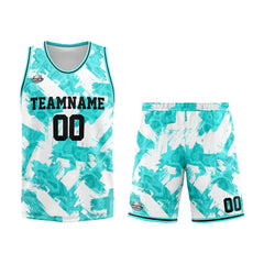 Benutzerdefinierter Basketball Jersey Uniform Anzug gedruckt Ihr Logo Name Nummer Aqua& Weiß