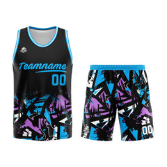 Benutzerdefinierter Basketball Jersey Uniform Anzug gedruckt Ihr Logo Name Nummer Schwarz&Hellblau