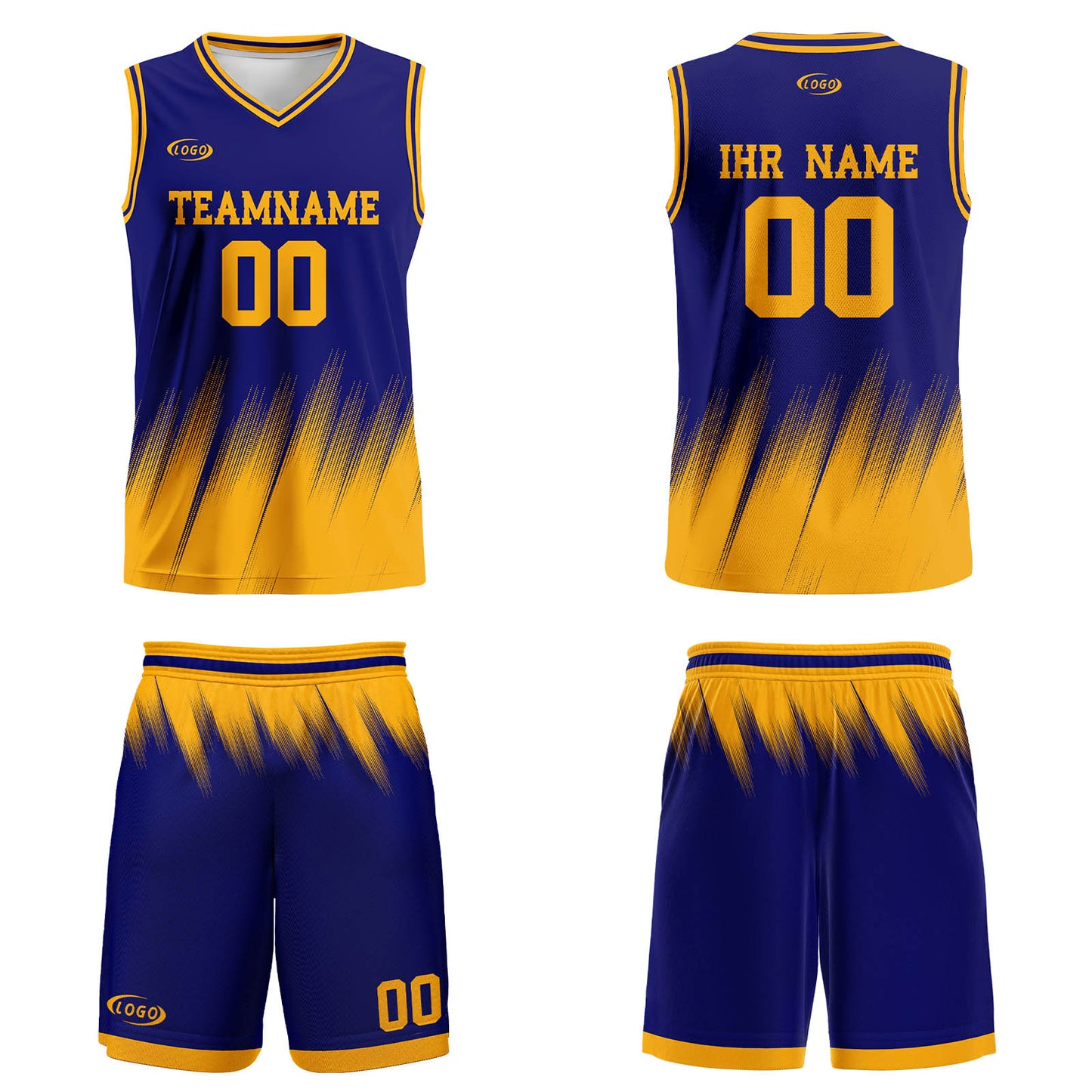 Benutzerdefinierter Blau Gelb Basketball Jersey Uniform Anzug gedruckt Ihr Logo Name Nummer