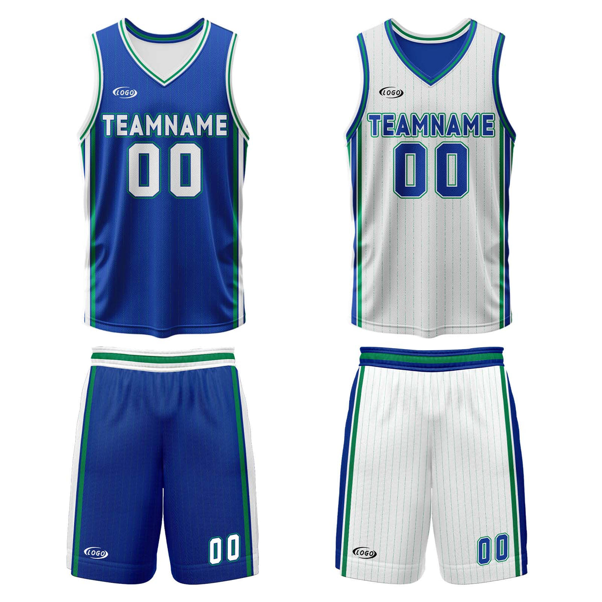 Benutzerdefinierte Blau Weiß Grün Reversible Basketball Jersey Personalisierte Drucken Name Nummer Logo