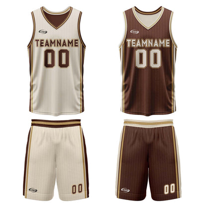 Benutzerdefinierte Cremebraun Reversible Basketball Jersey Personalisierte Drucken Name Nummer Logo