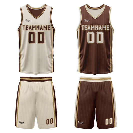 Benutzerdefinierte Cremebraun Reversible Basketball Jersey Personalisierte Drucken Name Nummer Logo