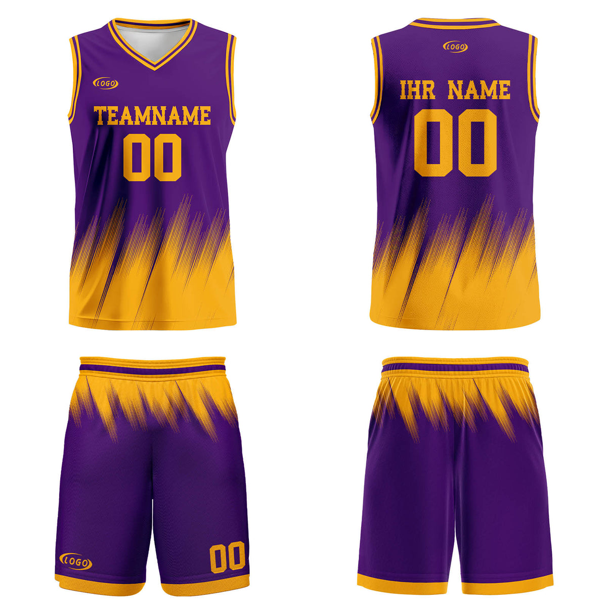 Benutzerdefinierter Lila Gelb Basketball Jersey Uniform Anzug gedruckt Ihr Logo Name Nummer