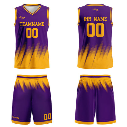 Benutzerdefinierter Lila Gelb Basketball Jersey Uniform Anzug gedruckt Ihr Logo Name Nummer