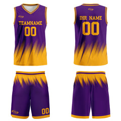 Benutzerdefinierter Lila Gelb Basketball Jersey Uniform Anzug gedruckt Ihr Logo Name Nummer