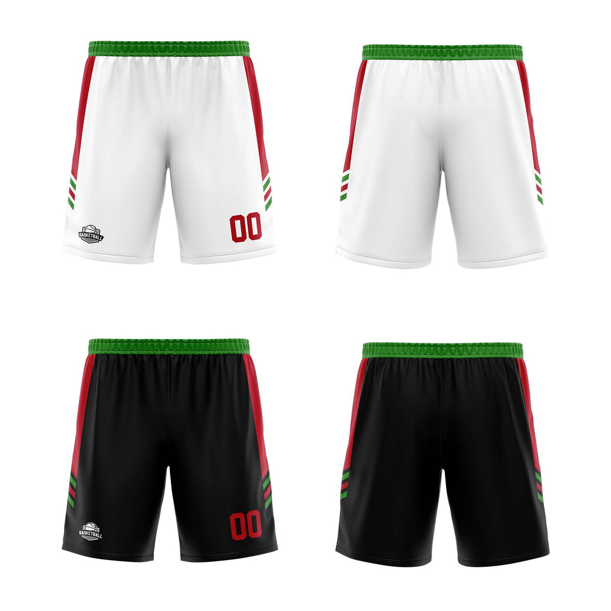 Benutzerdefinierte Rot Grün Reversible Basketball Jersey Personalisierte Print Name Nummer Logo