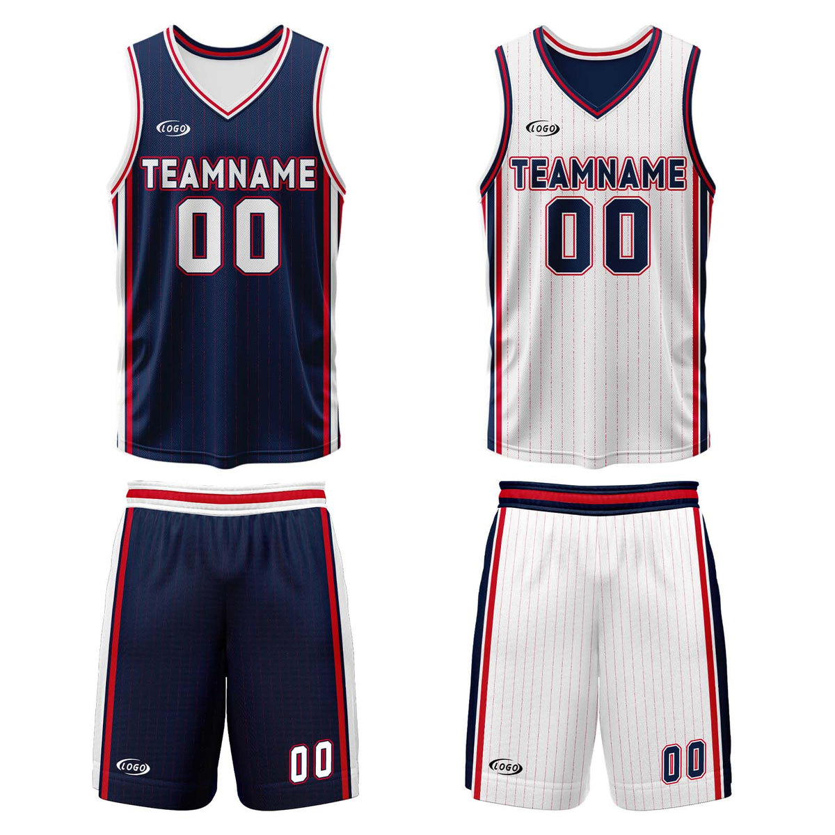 Benutzerdefinierte Marine Weiß Rot Reversible Basketball Jersey Personalisierte Drucken Name Nummer Logo