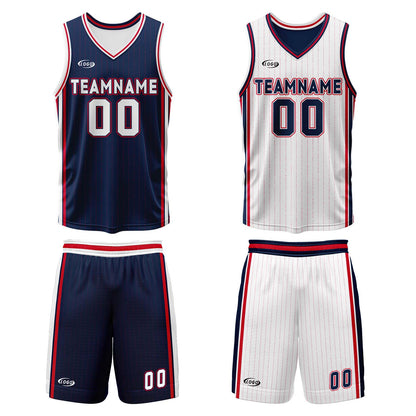 Benutzerdefinierte Marine Weiß Rot Reversible Basketball Jersey Personalisierte Drucken Name Nummer Logo
