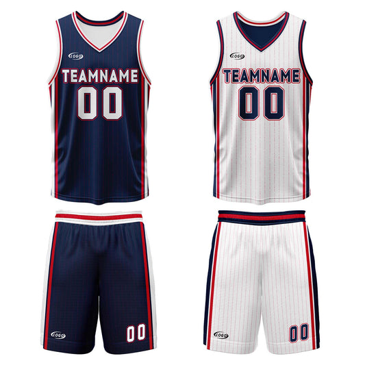 Benutzerdefinierte Marine Weiß Rot Reversible Basketball Jersey Personalisierte Drucken Name Nummer Logo
