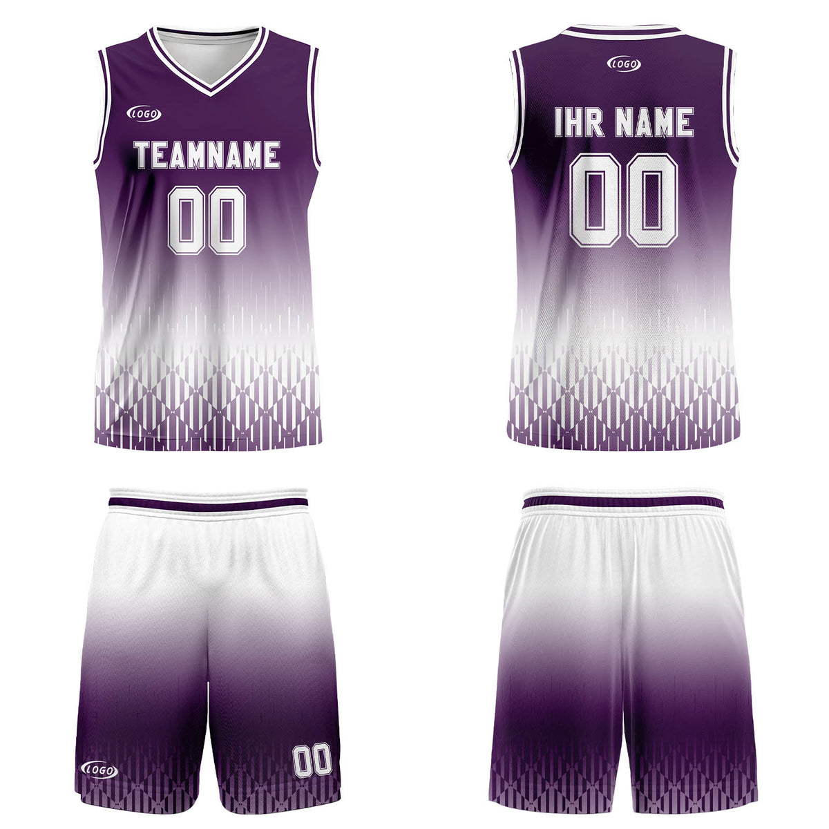 Benutzerdefinierter Lila Weiß Farbverlauf Basketball Jersey Uniform Anzug gedruckt Ihr Logo Name Nummer